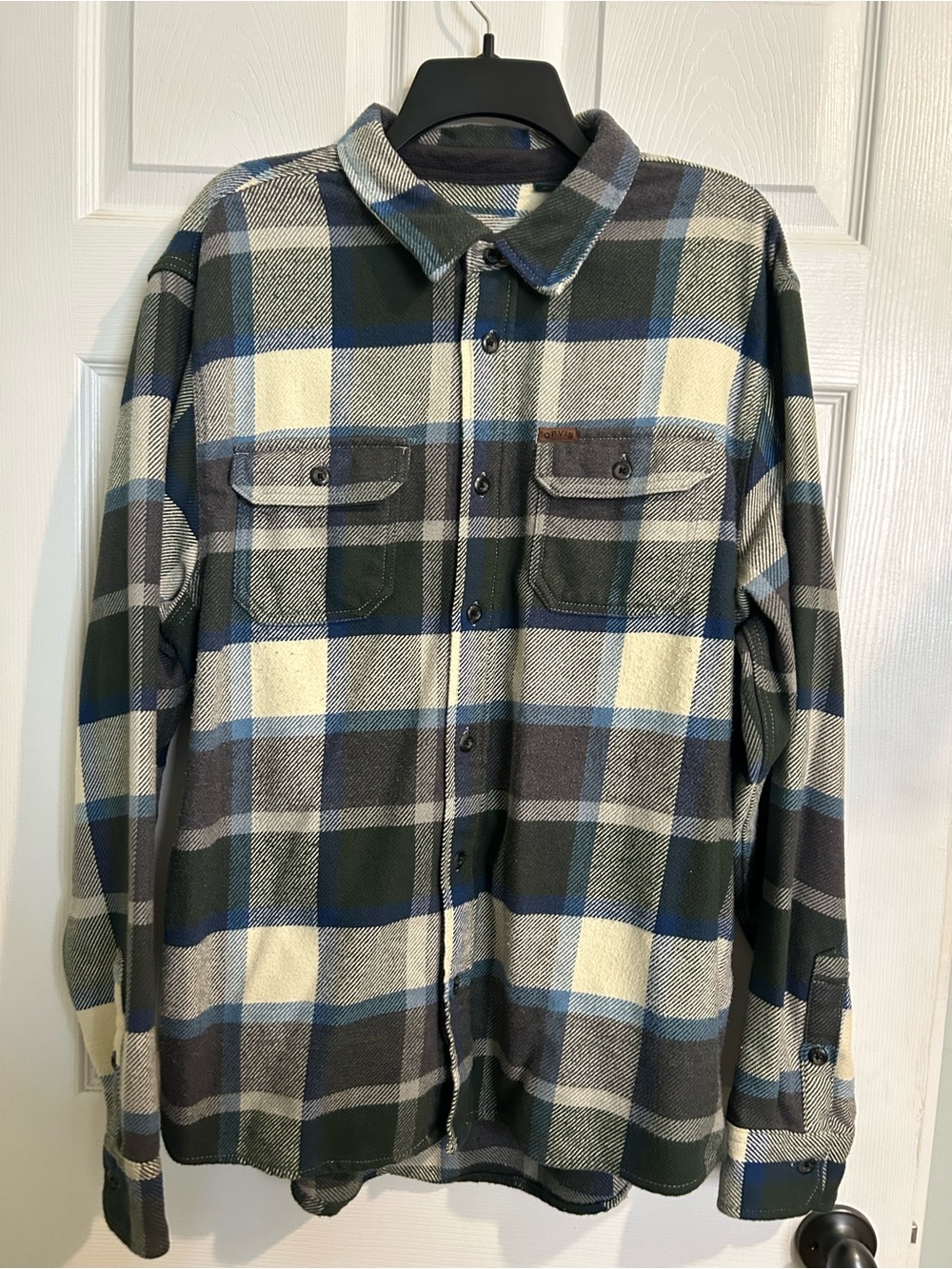 Orvis Green Blue Cream Plaid Casual Button-Down Shirt